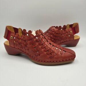NIB Pikolinos Sandia W96-1553 Red Leather Woven Slingback Wedge Sandals Spring
